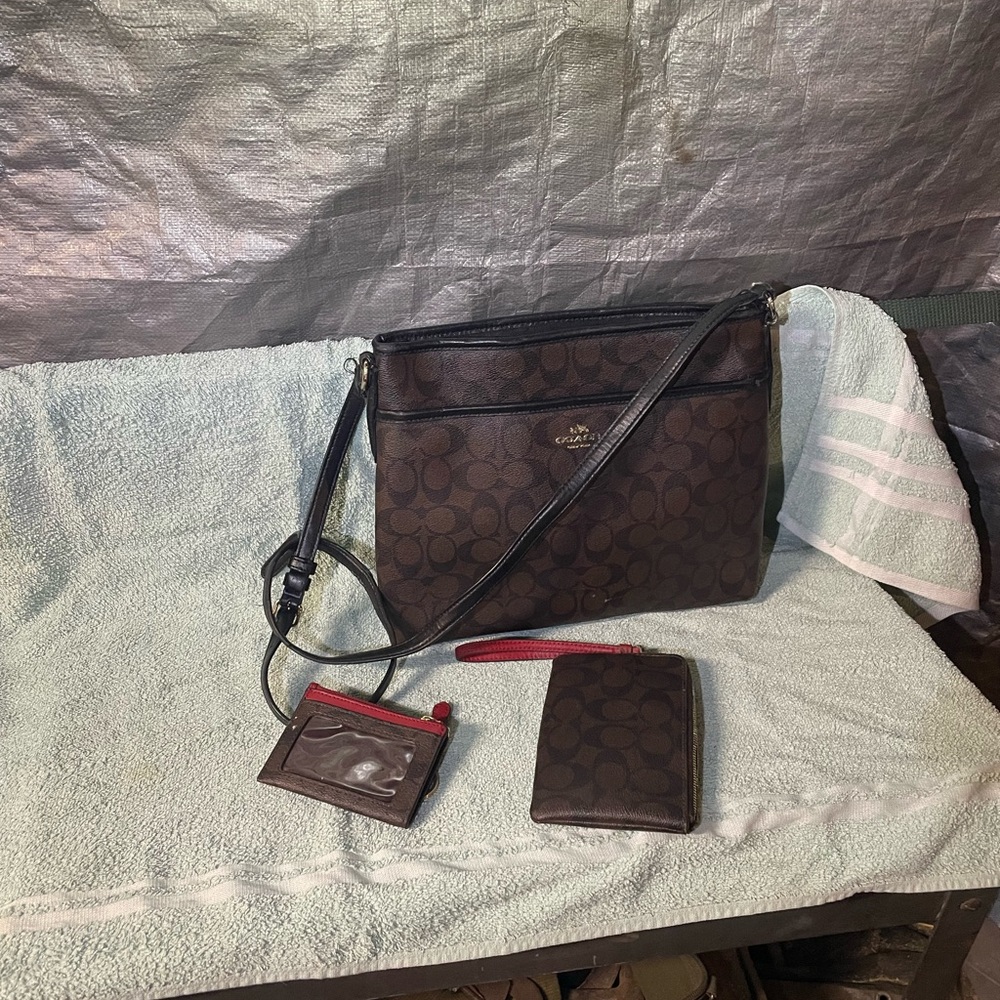 Coach Dark Brown Signature Messenger Bag